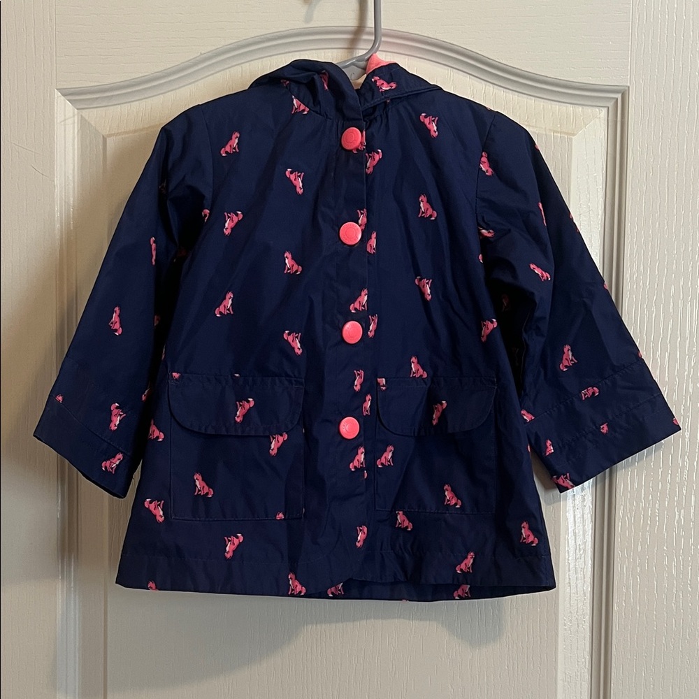 Carter’s Girls' Navy Hooded Raincoat with Pink Cat Print 2T